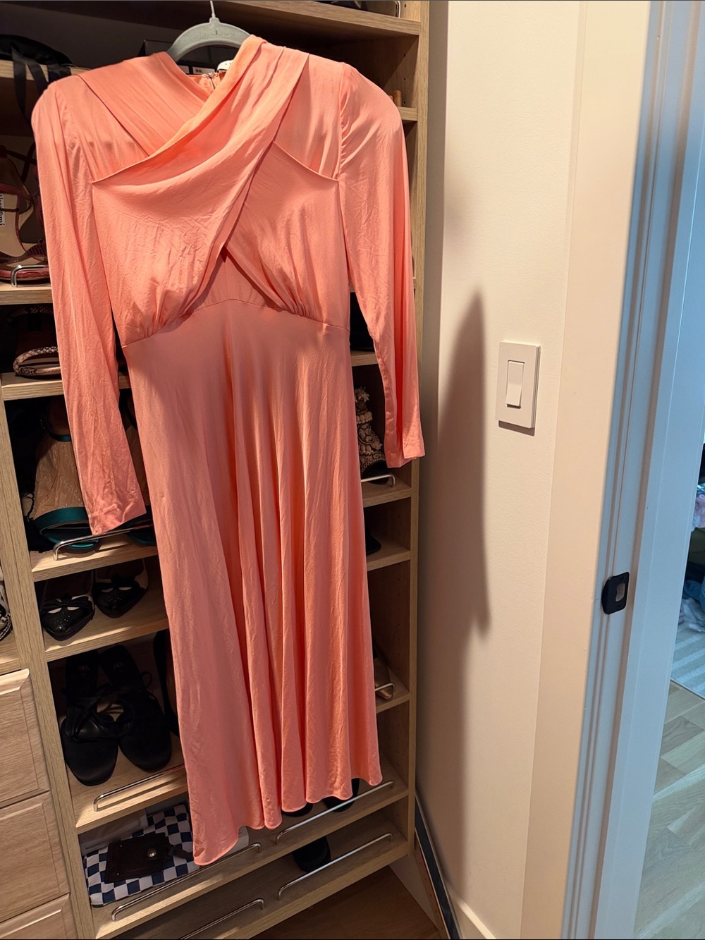 Sandro Long Sleeve Peach Crossover Maxi Dress 38